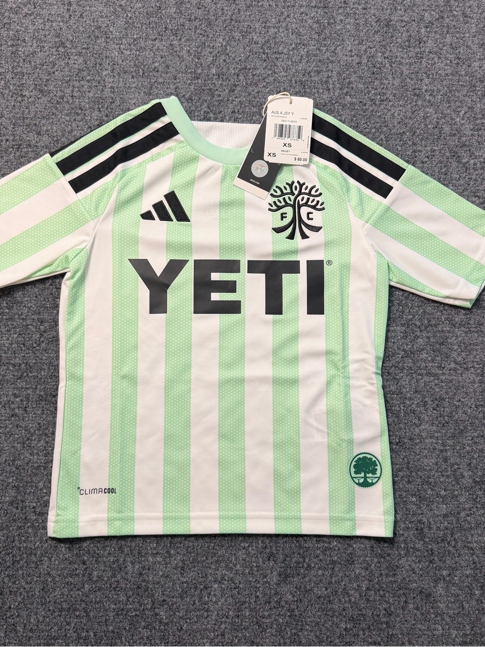 Austin FC Jersey Youth X-small Green Striped Logo Soccer MLS Adidas Authentic